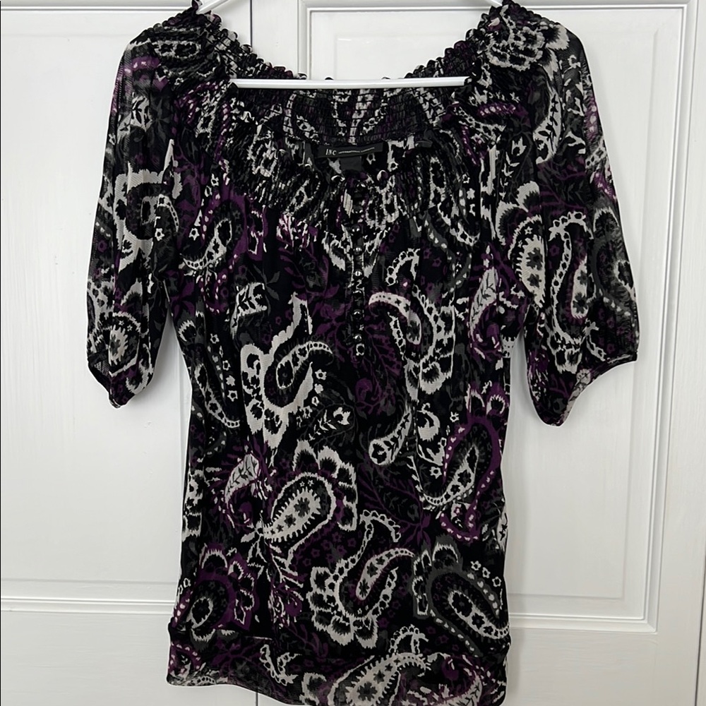 Chic Women's Black and Purple Paisley Top